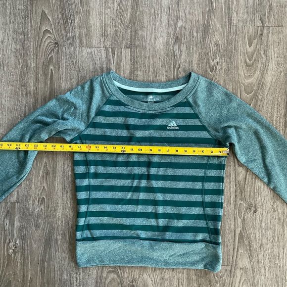 Adidas Sweatshirt Women’s XS Climawarm Green Stripe Lightweight Crew‎ Neck - Picture 7 of 10